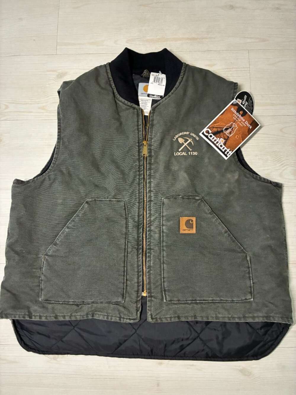 Vintage Carhartt V02 MOS Moss Green Sandstone Duck Arctic Quilt-Lined Vest 2XL R